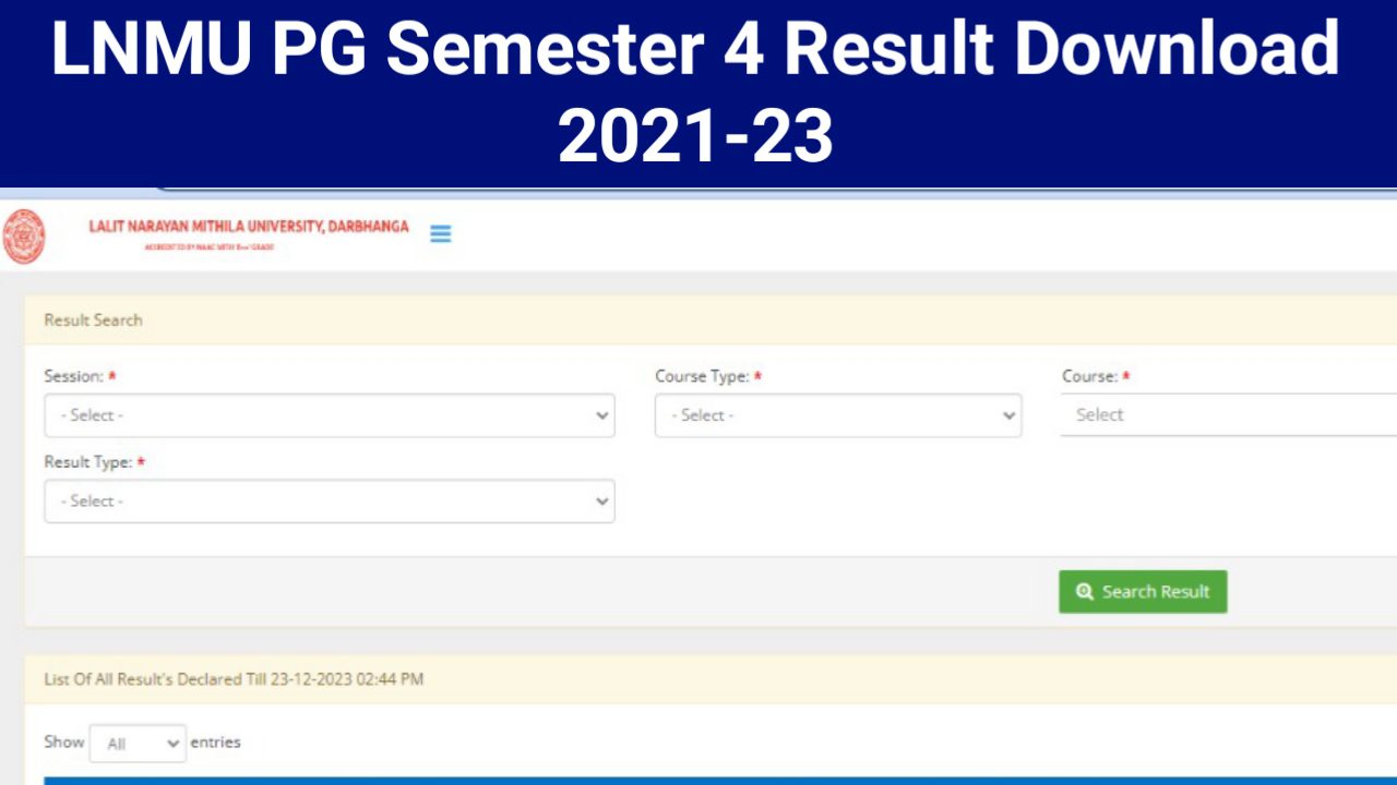 LNMU PG Semester 4 Result Download 2021-23