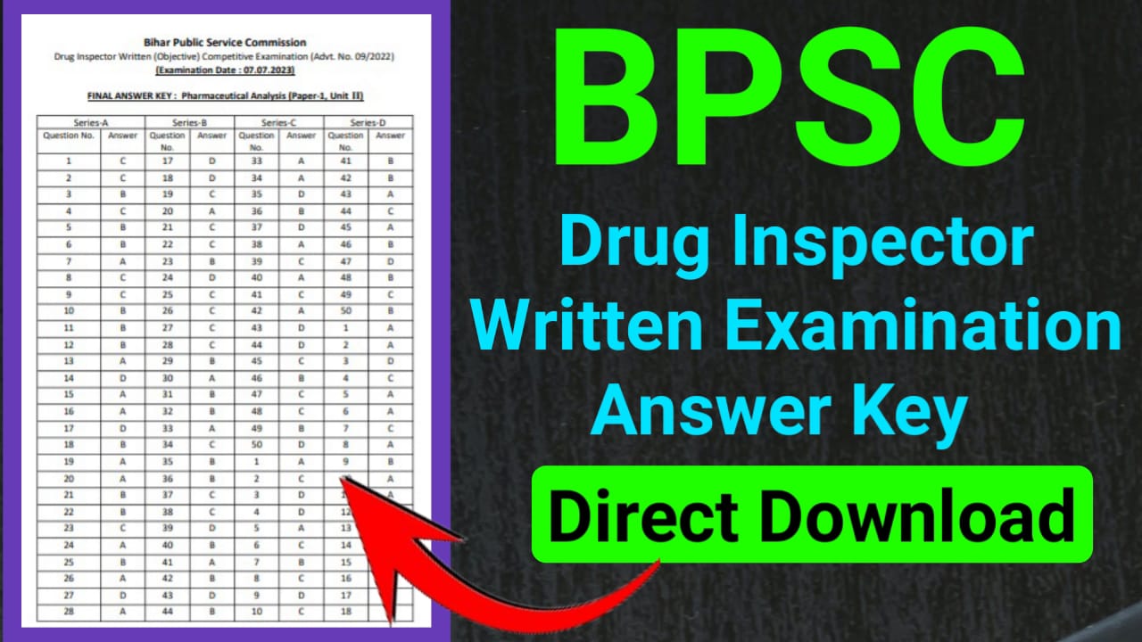 BPSC Drug Inspector Written Examination Answer Key